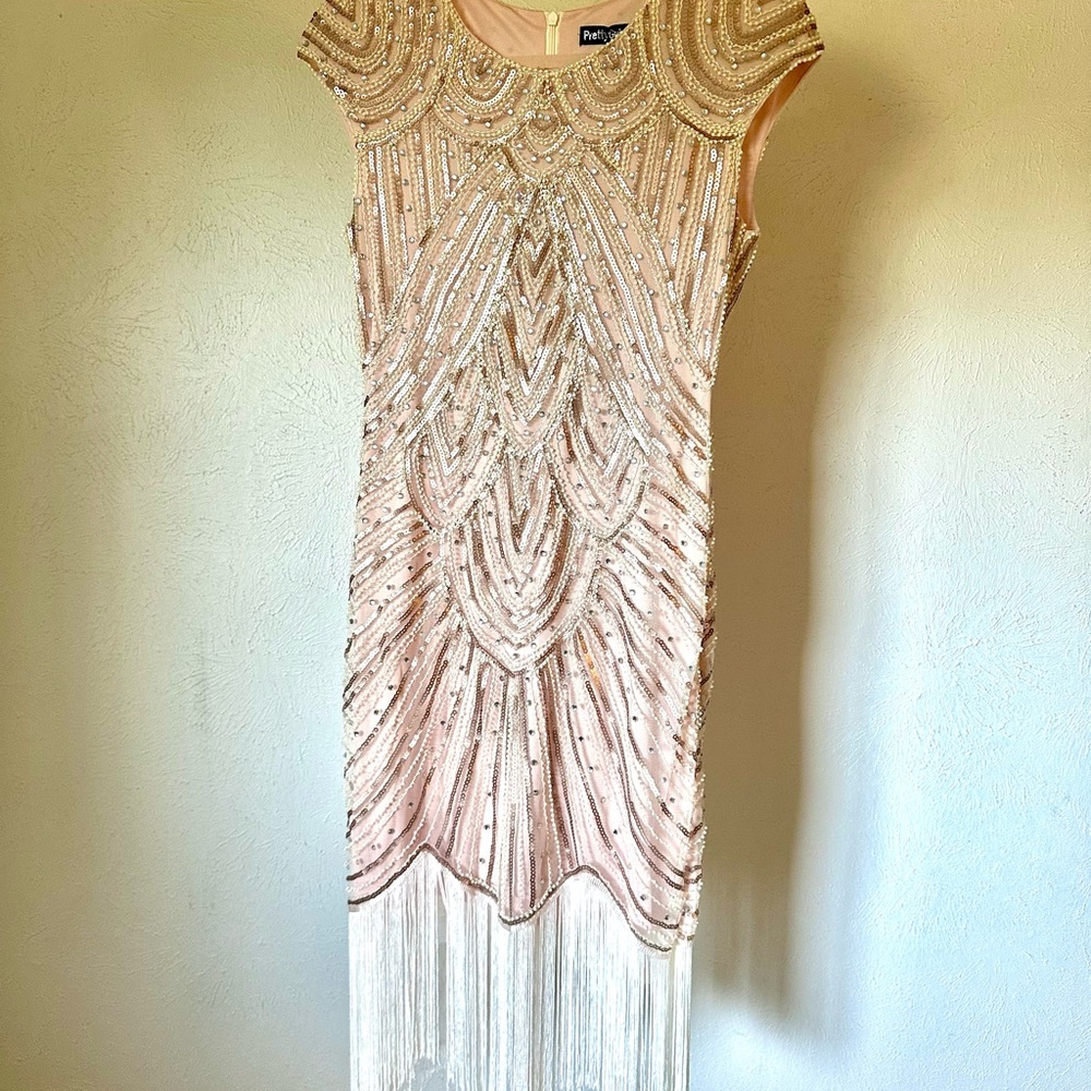 Glamorous Beaded Fringe Mini Dress in Cream